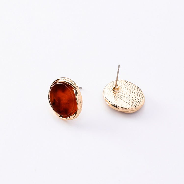 Vintage Marble Stud Earrings Acrylic Round Earrings-Jewearrings