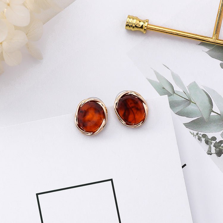 Vintage Marble Stud Earrings Acrylic Round Earrings-Jewearrings