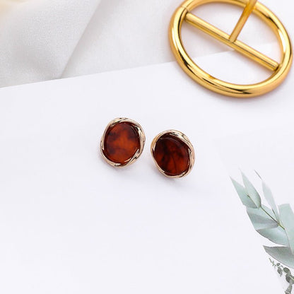 Vintage Marble Stud Earrings Acrylic Round Earrings-Jewearrings