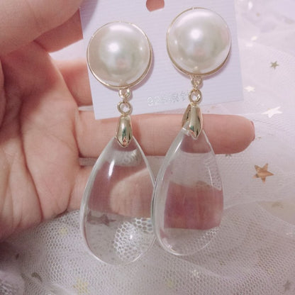 Vintage Pearl Exaggerated Gemstone Big Earrings-Jewearrings