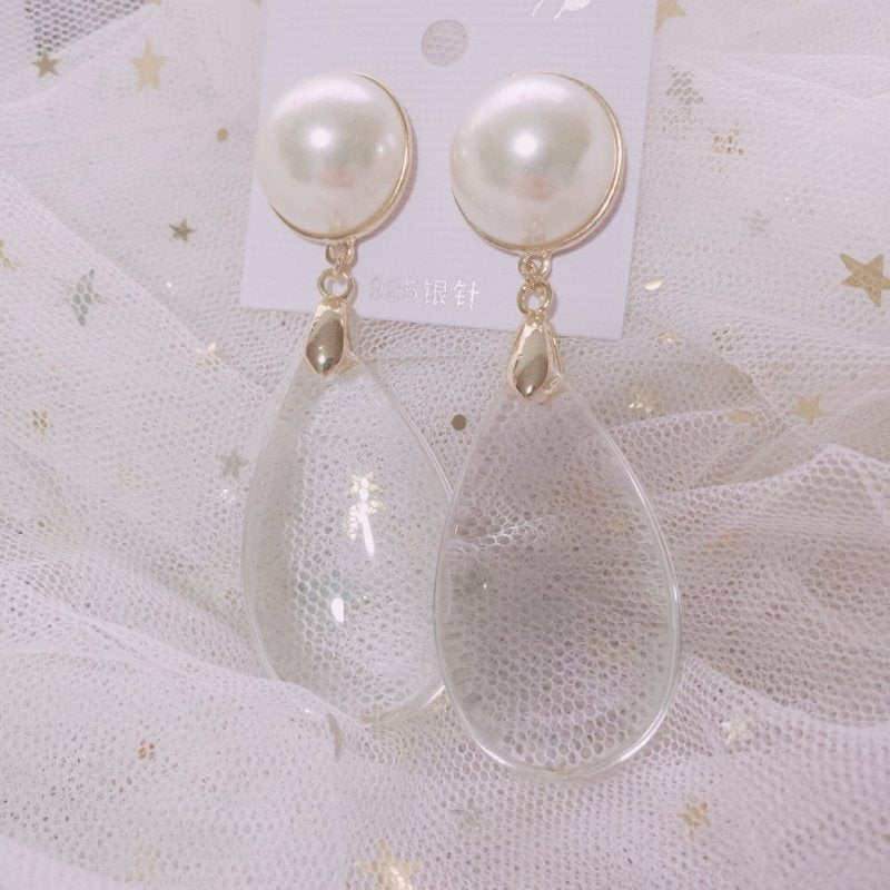 Vintage Pearl Exaggerated Gemstone Big Earrings-Jewearrings