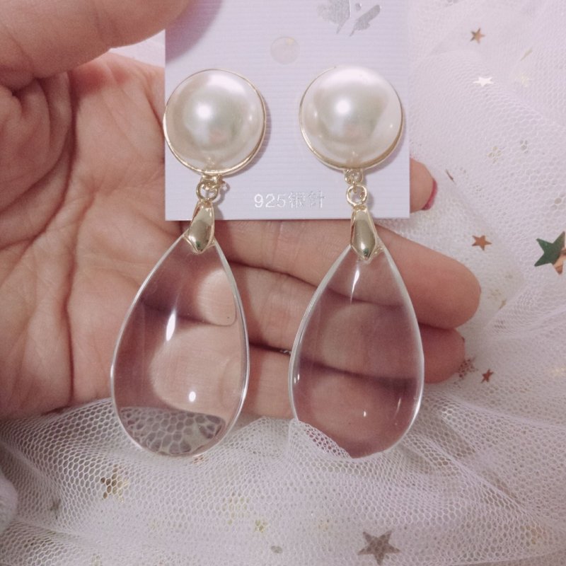 Vintage Pearl Exaggerated Gemstone Big Earrings-Jewearrings