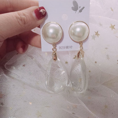 Vintage Pearl Exaggerated Gemstone Big Earrings-Jewearrings