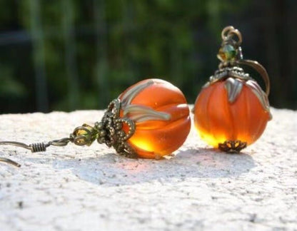 Vintage Pumpkin Pendant Drop Earrings-Jewearrings