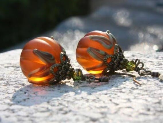 Vintage Pumpkin Pendant Drop Earrings-Jewearrings