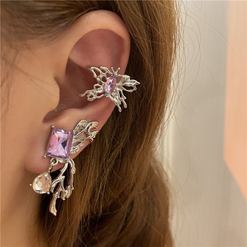 Vintage Purple Diamond Stereo Butterfly Stud Earrings-Jewearrings