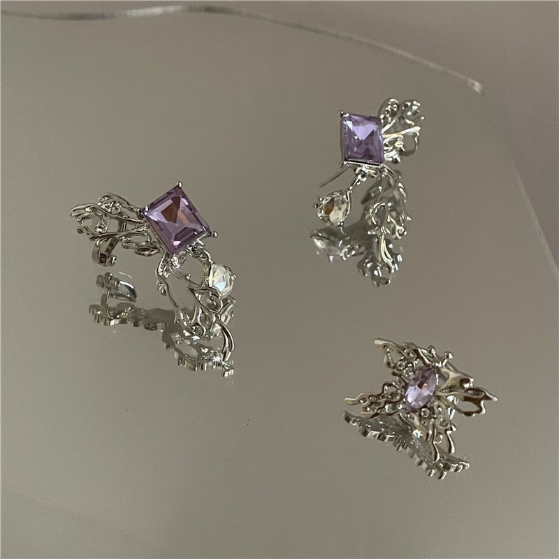 Vintage Purple Diamond Stereo Butterfly Stud Earrings-Jewearrings