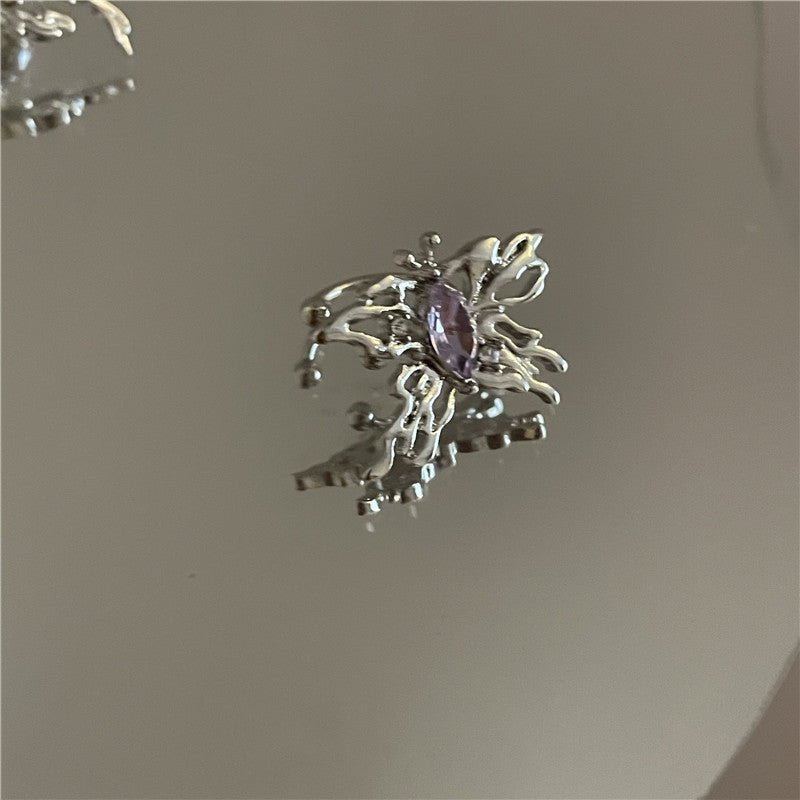 Vintage Purple Diamond Stereo Butterfly Stud Earrings-Jewearrings