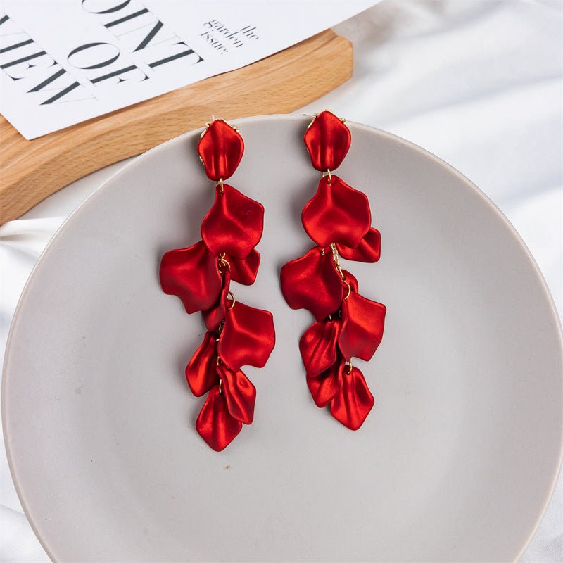 Vintage Red Blue Petal Leaf Long Earrings-Jewearrings