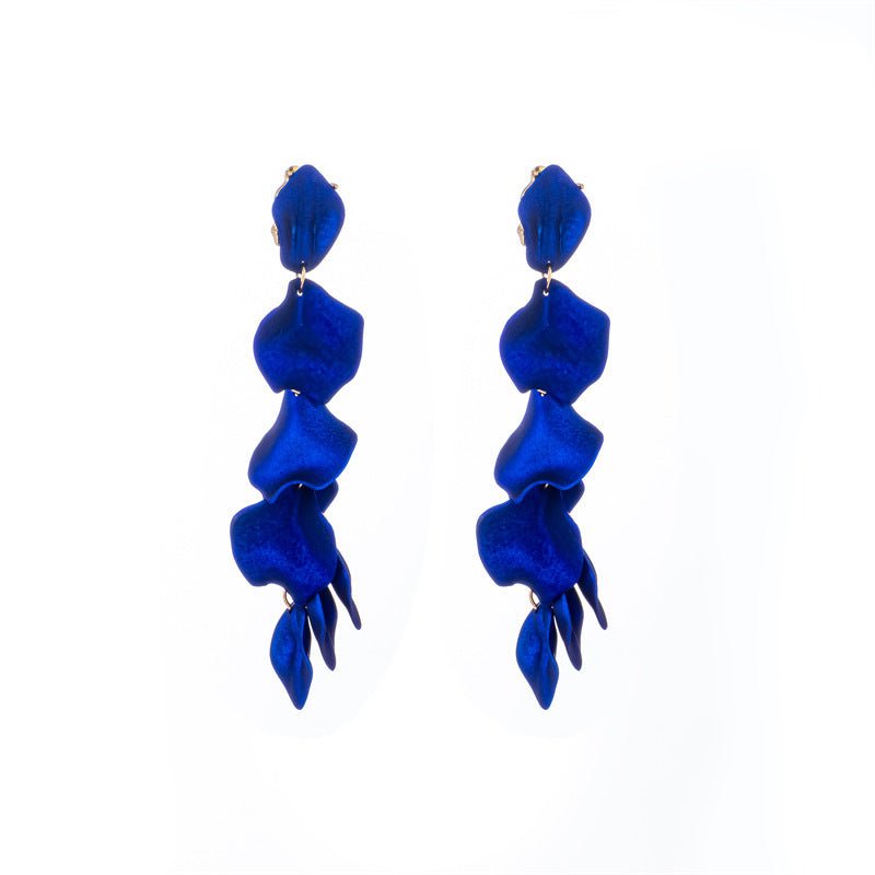 Vintage Red Blue Petal Leaf Long Earrings-Jewearrings