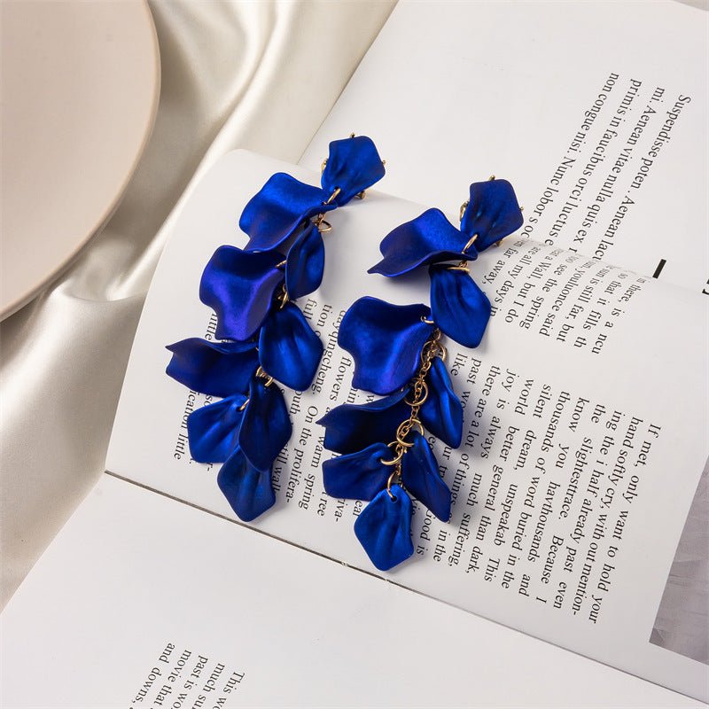 Vintage Red Blue Petal Leaf Long Earrings-Jewearrings