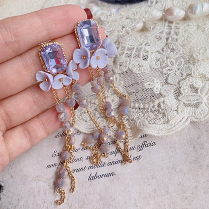 Vintage Rococo Style Purple Blue Tassel Long Earrings-Jewearrings