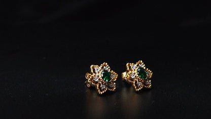 Vintage Ruby Flower Stud Earrings-Jewearrings