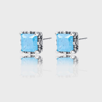 Vintage S925 Anti Allergy Personality Onion Blue Zircon Earrings-Jewearrings