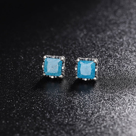 Vintage S925 Anti Allergy Personality Onion Blue Zircon Earrings-Jewearrings