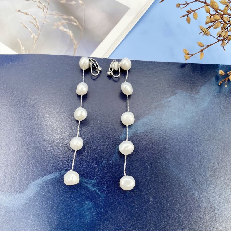 Vintage S925 Silver Needle Natural Pearl Long Earrings-Jewearrings