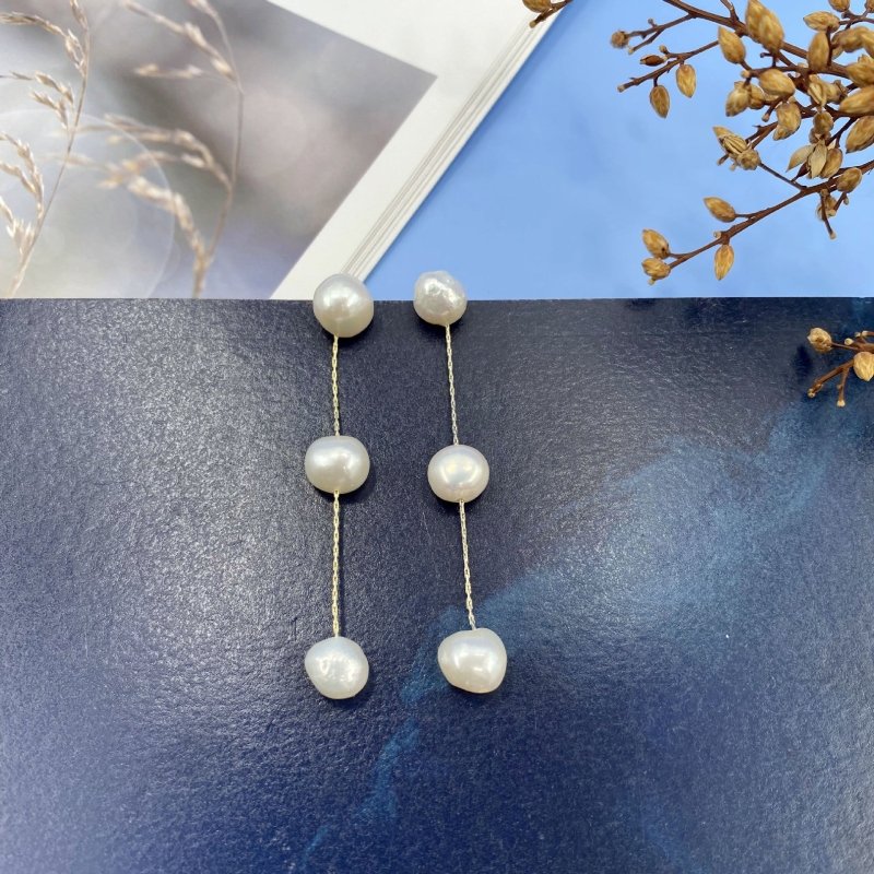 Vintage S925 Silver Needle Natural Pearl Long Earrings-Jewearrings