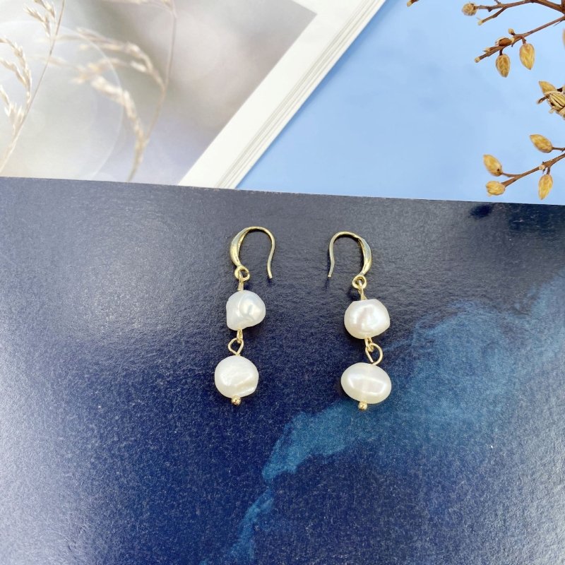 Vintage S925 Silver Needle Natural Pearl Long Earrings-Jewearrings