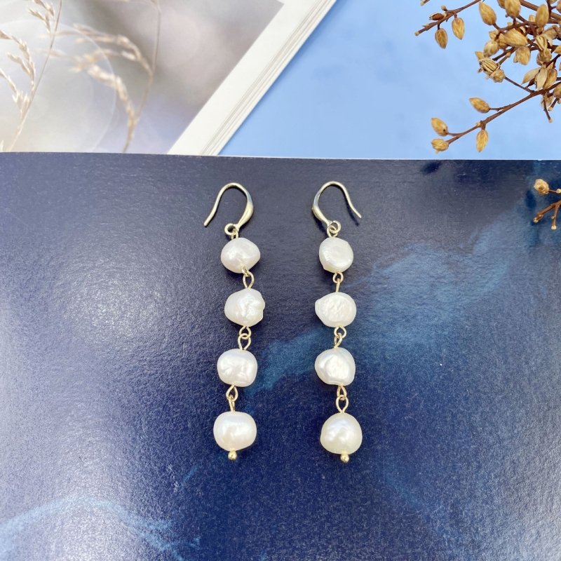 Vintage S925 Silver Needle Natural Pearl Long Earrings-Jewearrings