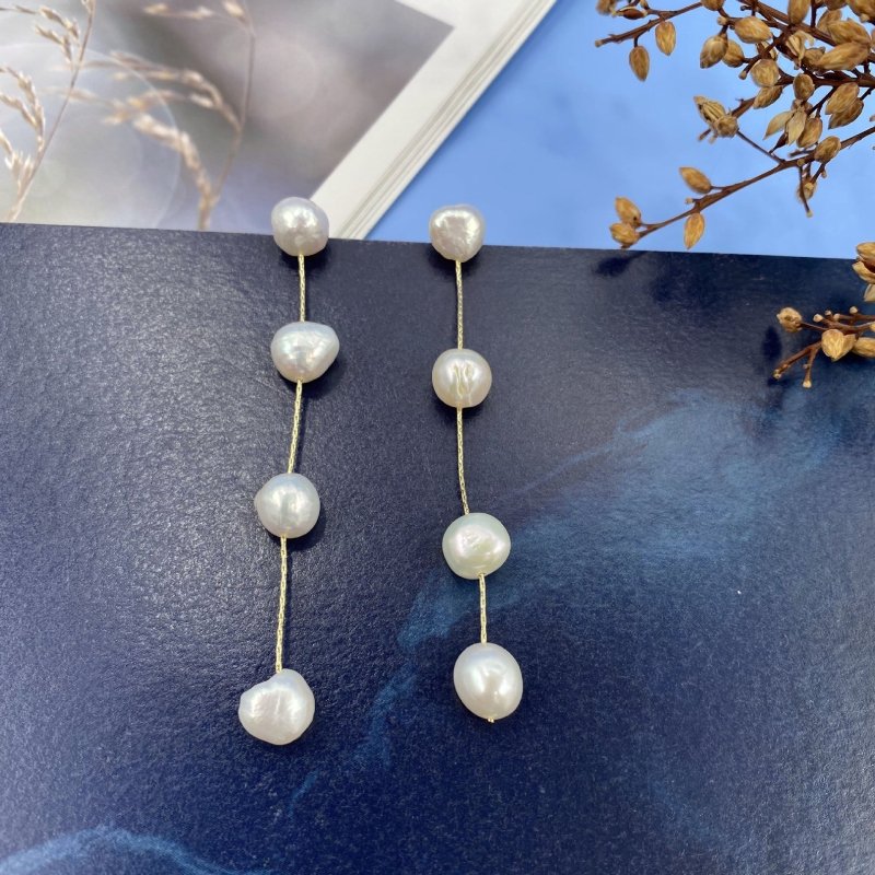 Vintage S925 Silver Needle Natural Pearl Long Earrings-Jewearrings