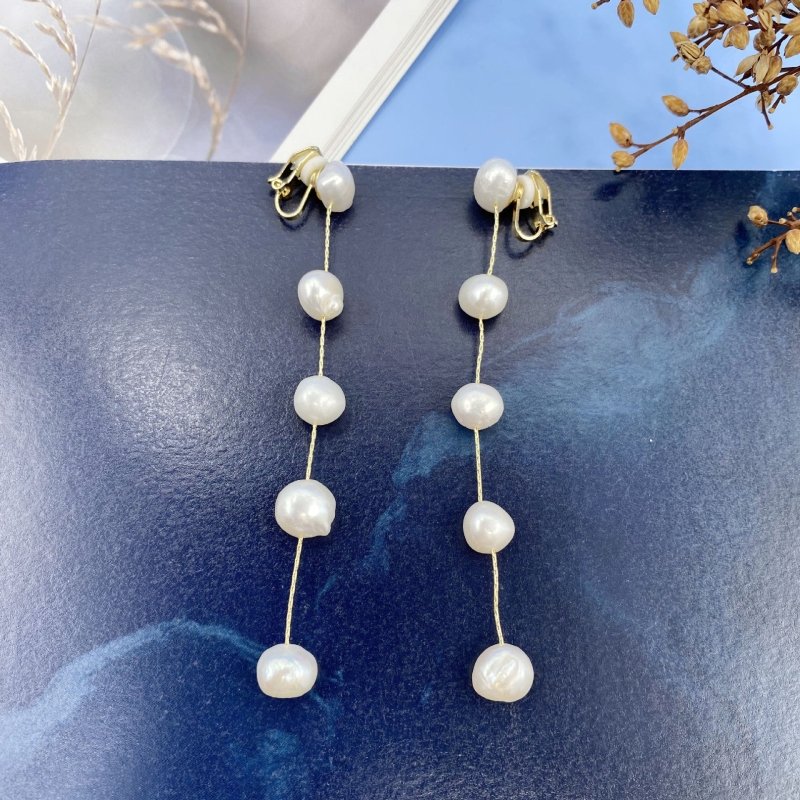 Vintage S925 Silver Needle Natural Pearl Long Earrings-Jewearrings