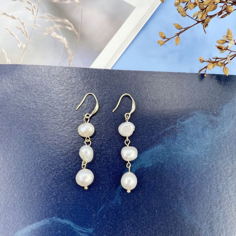 Vintage S925 Silver Needle Natural Pearl Long Earrings-Jewearrings