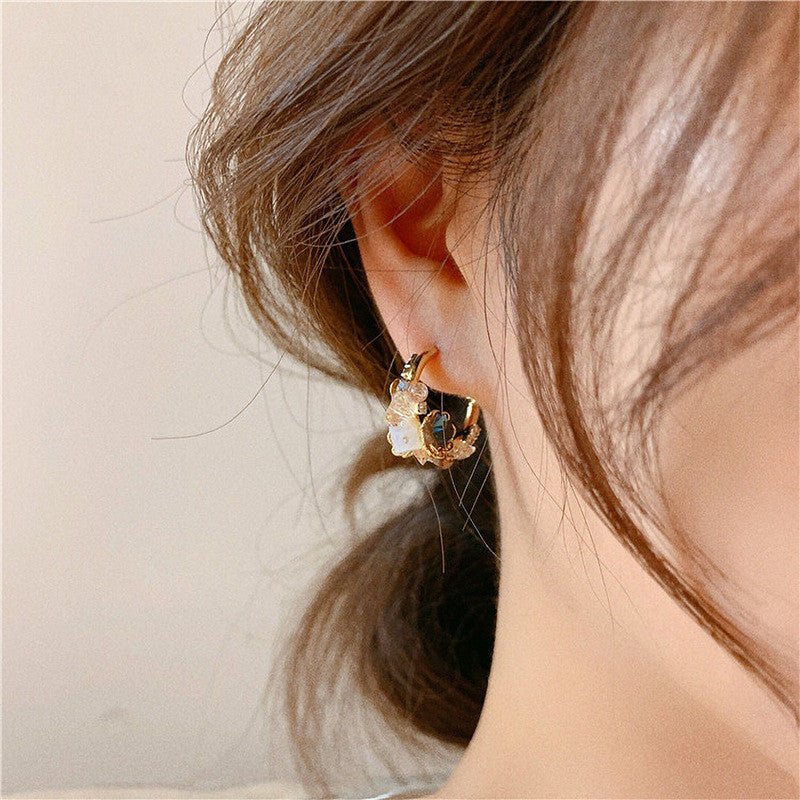 Vintage S925 Silver Needle Shell Flower Stud Earrings-Jewearrings