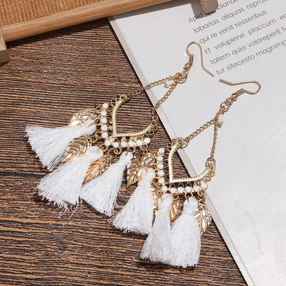 Vintage White Feather Tassel Earrings | Boho Style-Jewearrings