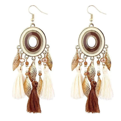 Vintage White Feather Tassel Earrings | Boho Style-Jewearrings