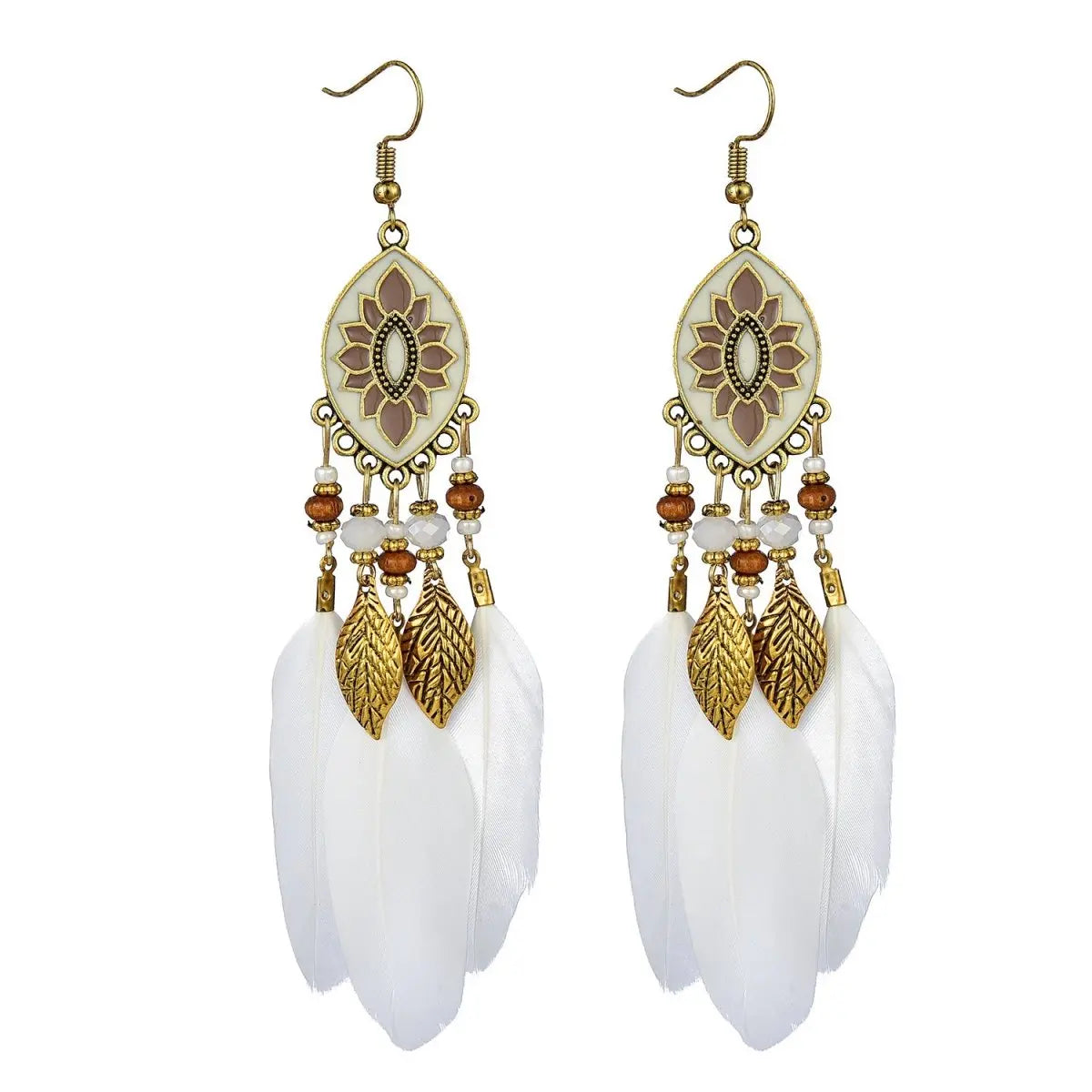 Vintage White Feather Tassel Earrings | Boho Style-Jewearrings