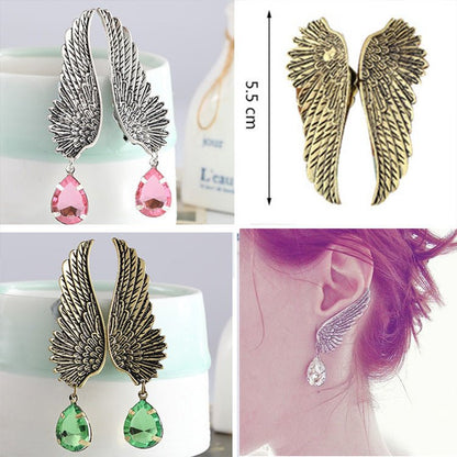 Water Drop Crystal Gemstone Tassel Ear Clip Earrings-Jewearrings