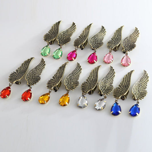 Water Drop Crystal Gemstone Tassel Ear Clip Earrings-Jewearrings