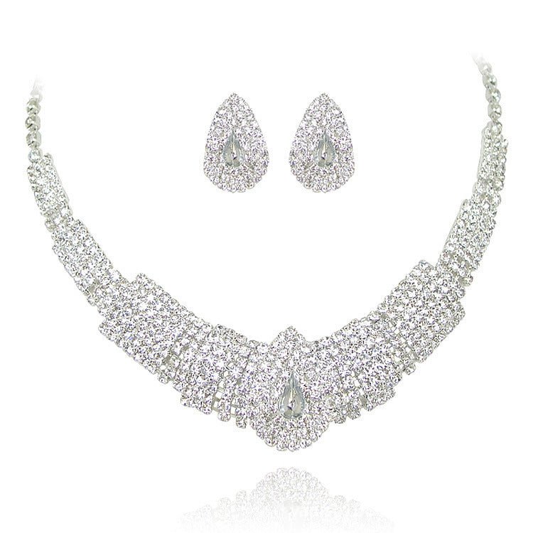 Water Drop Full Diamond Drop Earrings Necklace Set-Jewearrings