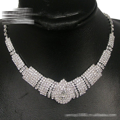 Water Drop Full Diamond Drop Earrings Necklace Set-Jewearrings