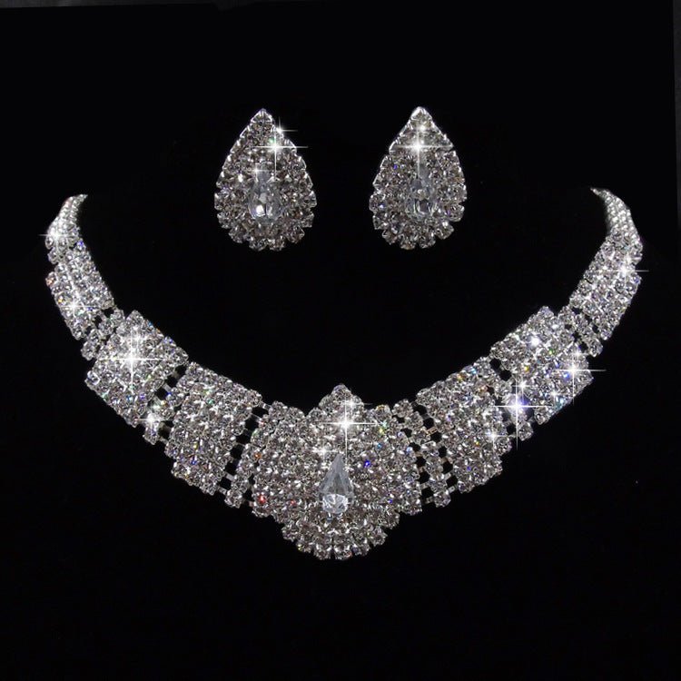 Water Drop Full Diamond Drop Earrings Necklace Set-Jewearrings