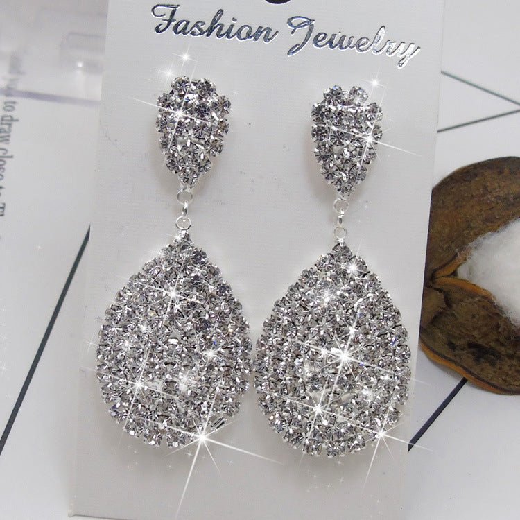 Welded Rhinestone Claw Chain Water Drop Flashing Diamond Earrings-Jewearrings