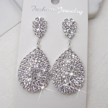 Welded Rhinestone Claw Chain Water Drop Flashing Diamond Earrings-Jewearrings