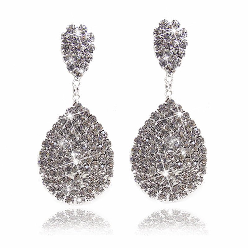 Welded Rhinestone Claw Chain Water Drop Flashing Diamond Earrings-Jewearrings