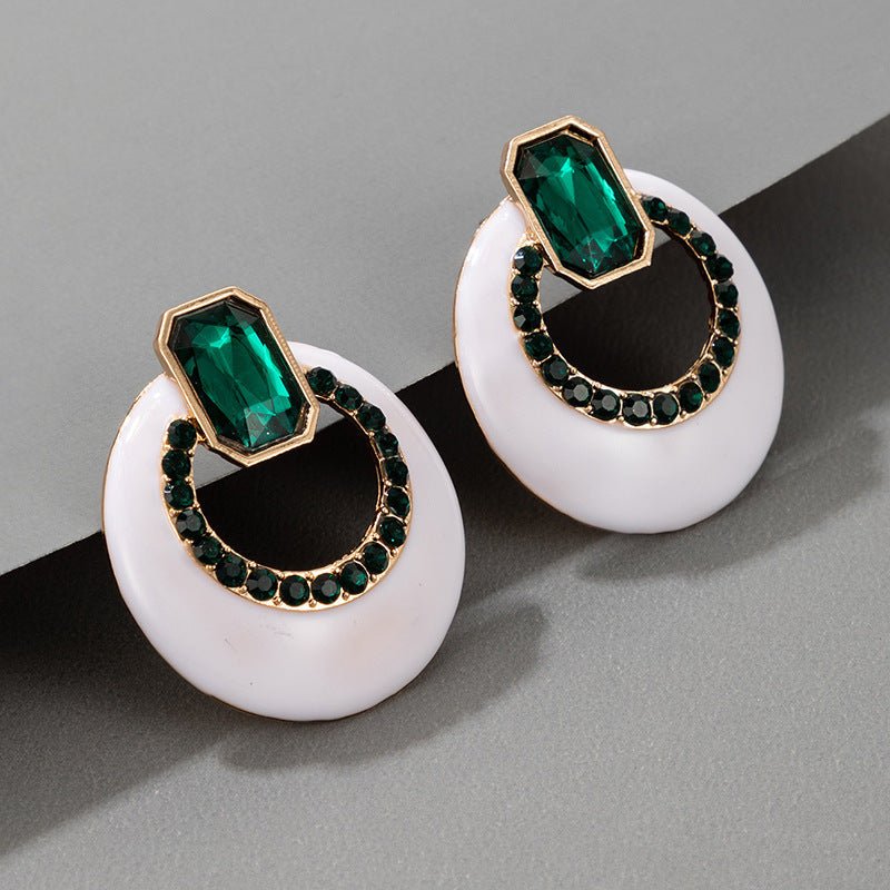 White Acrylic Diamonds Dark Green Simple Personality Ins Earrings Stud Earrings-Jewearrings