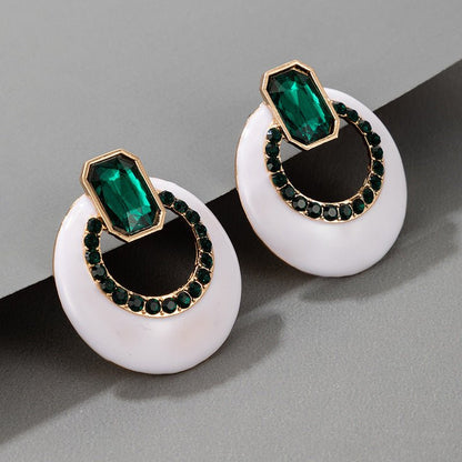 White Acrylic Diamonds Dark Green Simple Personality Ins Earrings Stud Earrings-Jewearrings