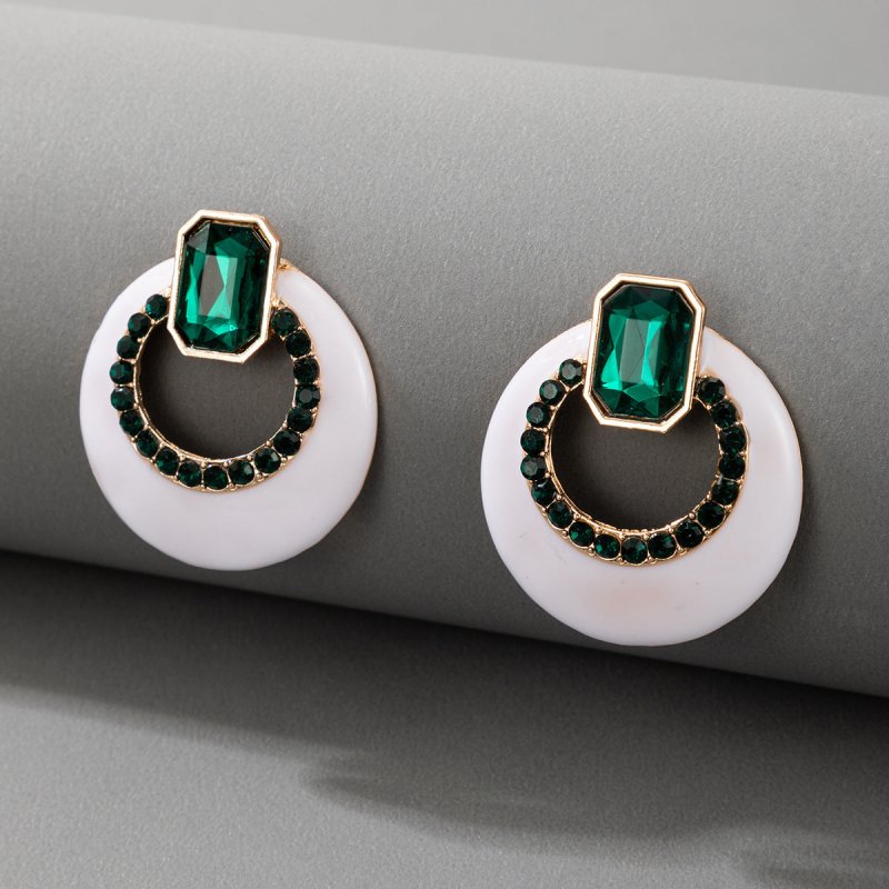 White Acrylic Diamonds Dark Green Simple Personality Ins Earrings Stud Earrings-Jewearrings