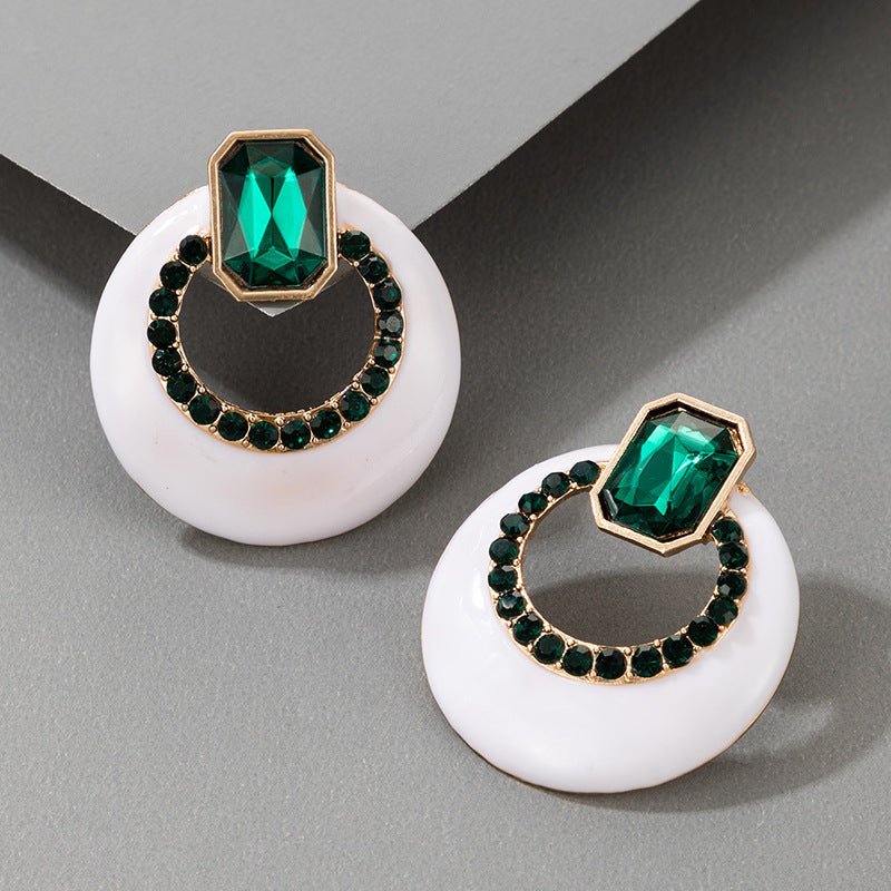 White Acrylic Diamonds Dark Green Simple Personality Ins Earrings Stud Earrings-Jewearrings