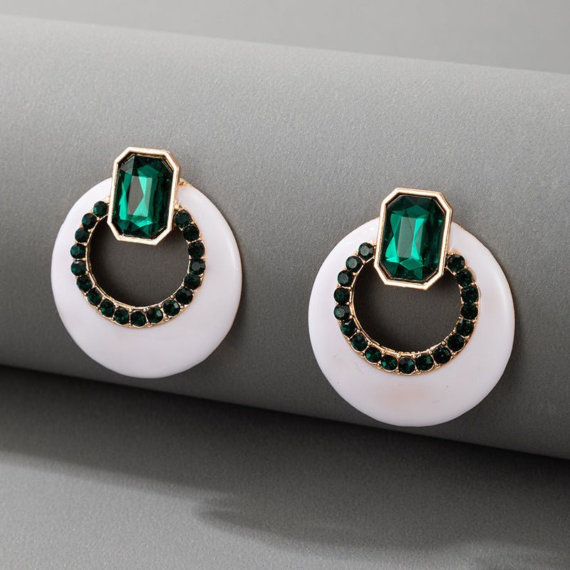 White Acrylic Diamonds Dark Green Simple Personality Ins Earrings Stud Earrings-Jewearrings