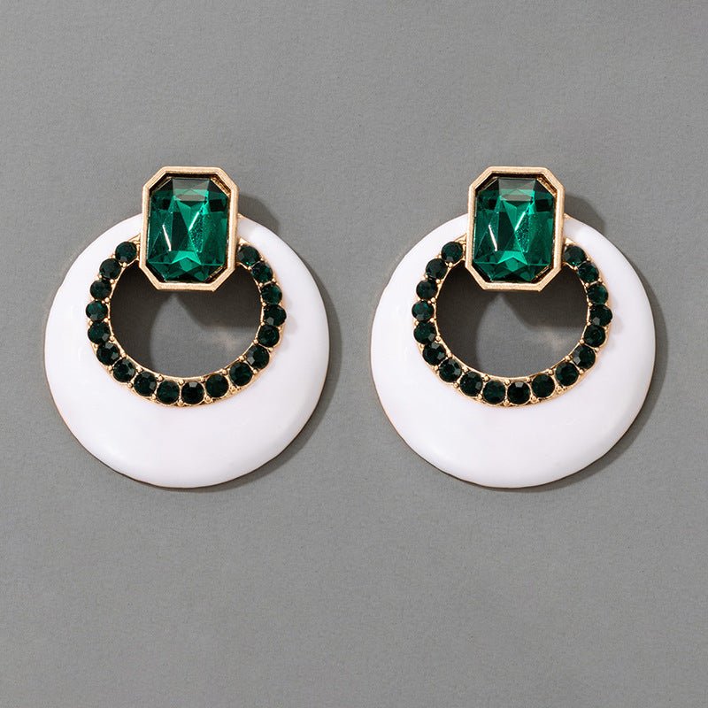 White Acrylic Diamonds Dark Green Simple Personality Ins Earrings Stud Earrings-Jewearrings