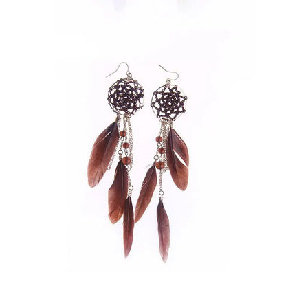 White & Brown Feather Earrings: Boho Chic for Any Occasion-Jewearrings