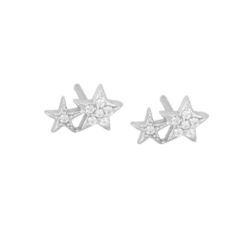 White Diamond Pentagram Stud Earrings Women's 925 Silver Simple-Jewearrings