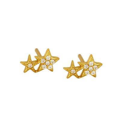 White Diamond Pentagram Stud Earrings Women's 925 Silver Simple-Jewearrings