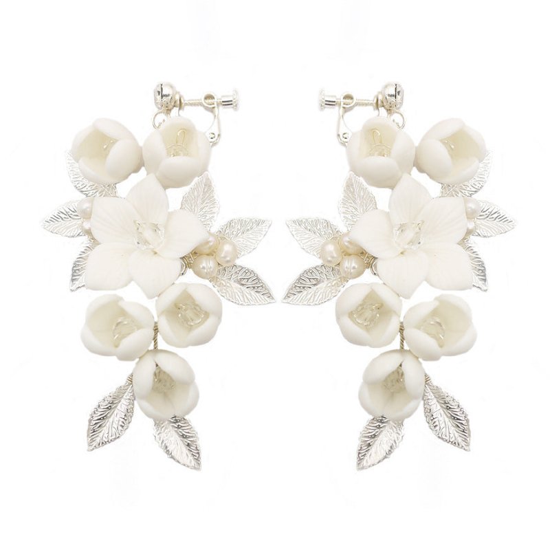 White Flower Earrings - Ceramic Bridal-Jewearrings