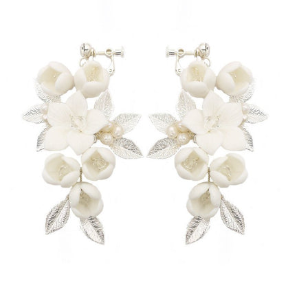 White Flower Earrings - Ceramic Bridal-Jewearrings