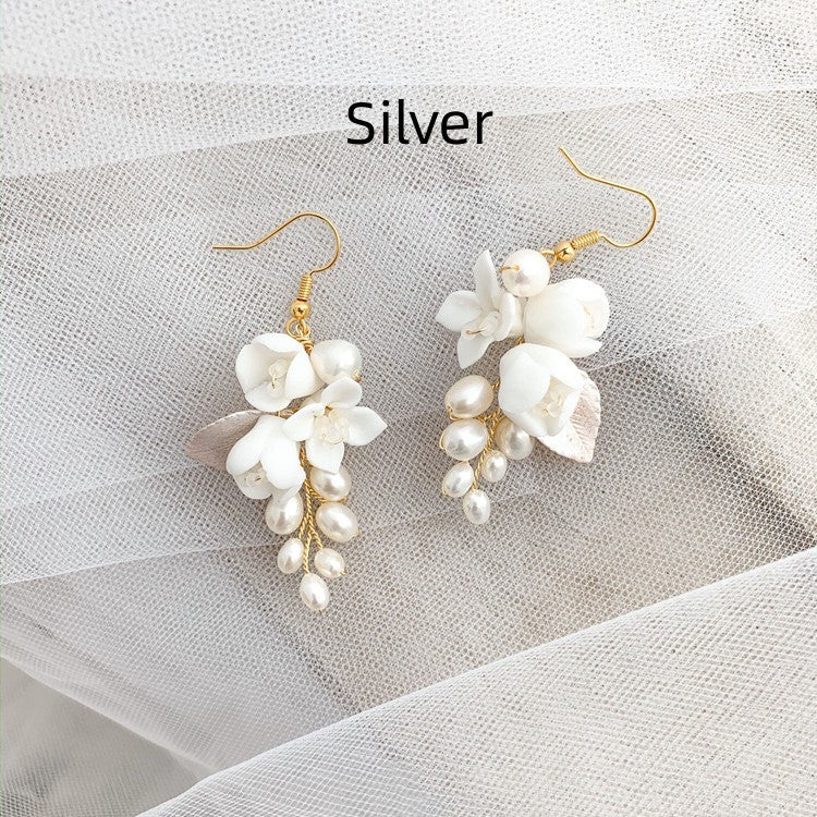 White Flower Earrings - Ceramic Earhook-Jewearrings